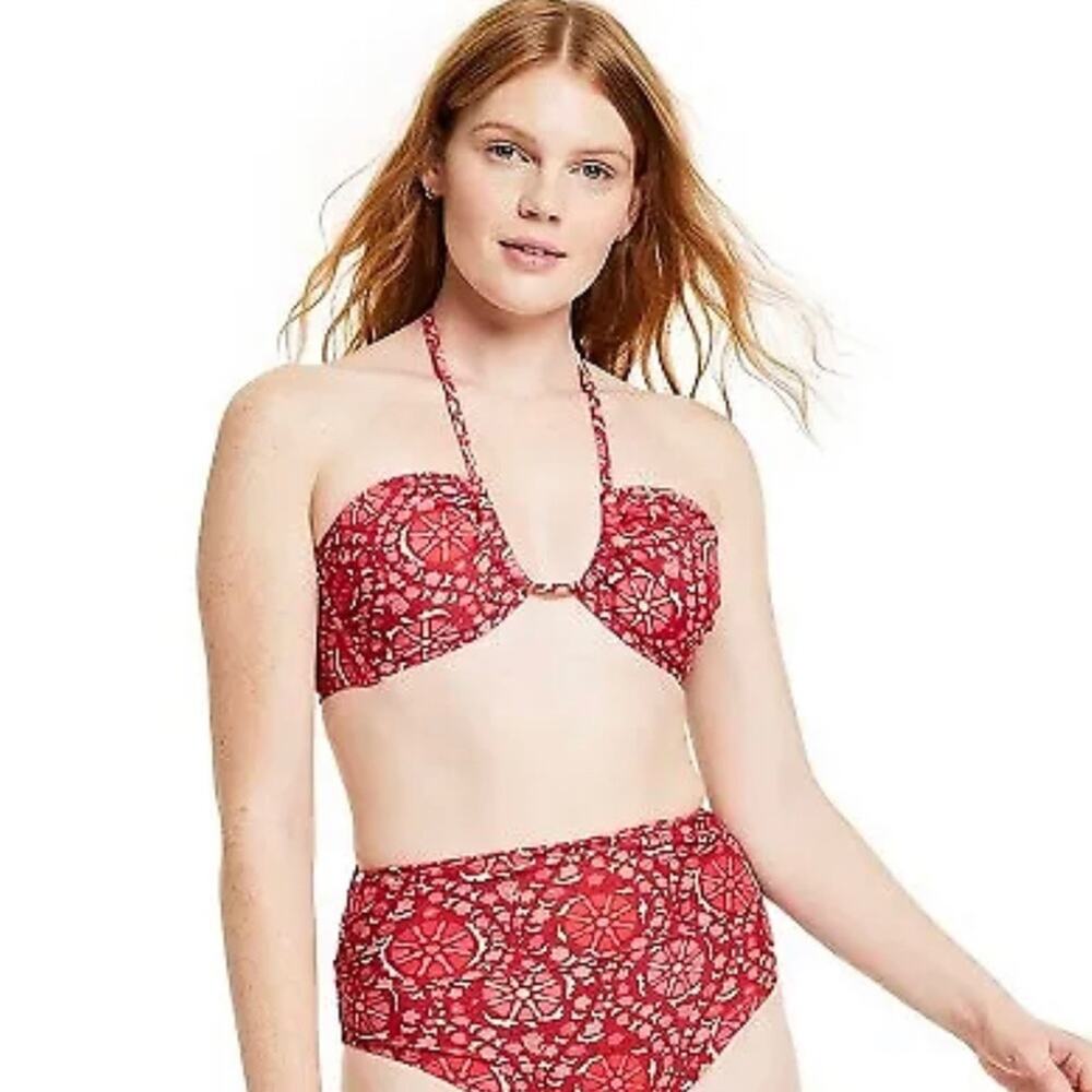 Target x Rhode Pink Zinnia Floral Halter High Waist Bikini Swimsuit women XS new